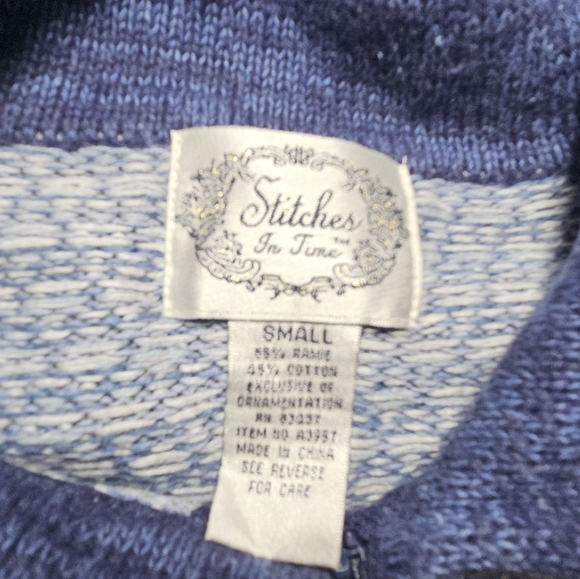 Snowflake Embellished Sequins Sweater Zip Cardigan Blue White Fairisle Winter - Picture 10 of 13